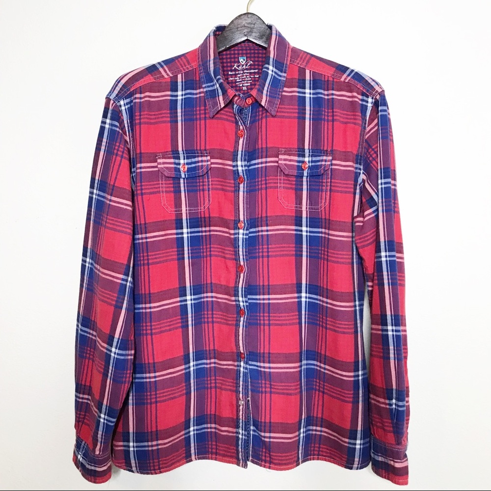 Kuhl Button Down Long Sleeve Red Plaid Shirt